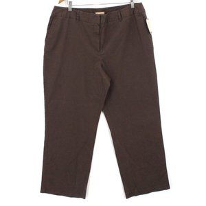 Convington Pants Womens Brown Casual Signature Fit Cotton Flat Front Size 18 NWT